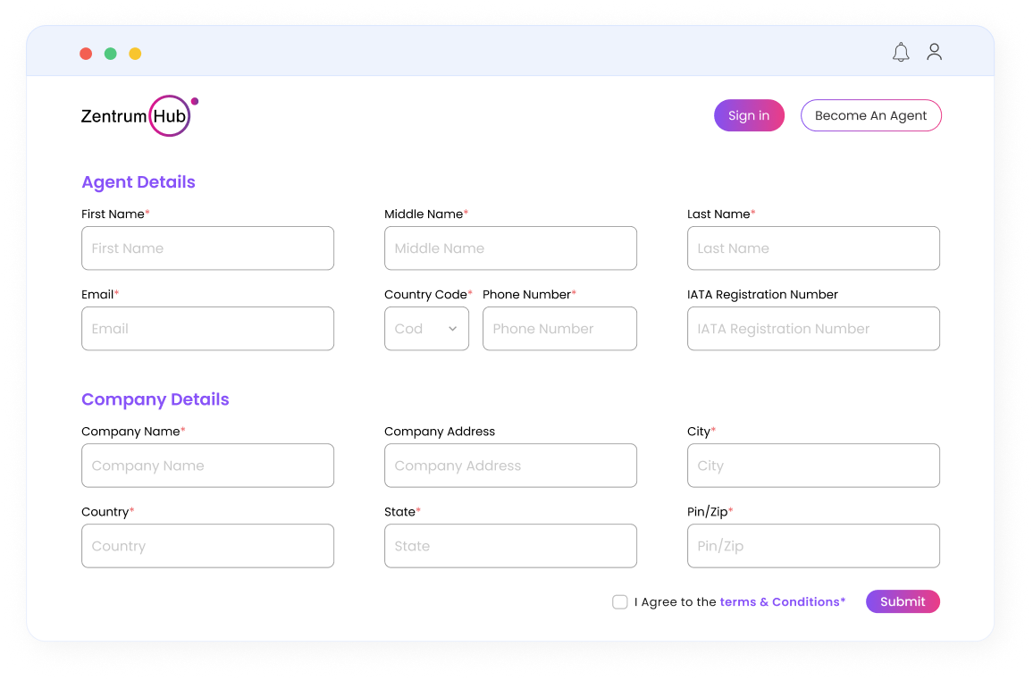 B2B Travel Portal - Agent Signup