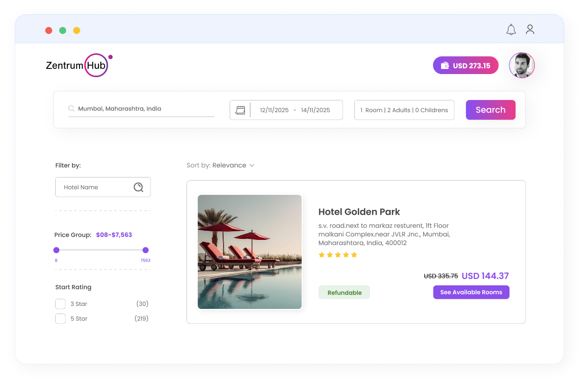 B2B Travel Portal - Room Level Results